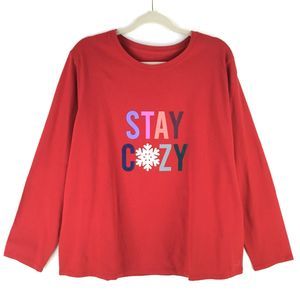 Cuddl Duds Womens Lounge Shirt sz XL Stay Cozy Snowflake Graphics Red NEW